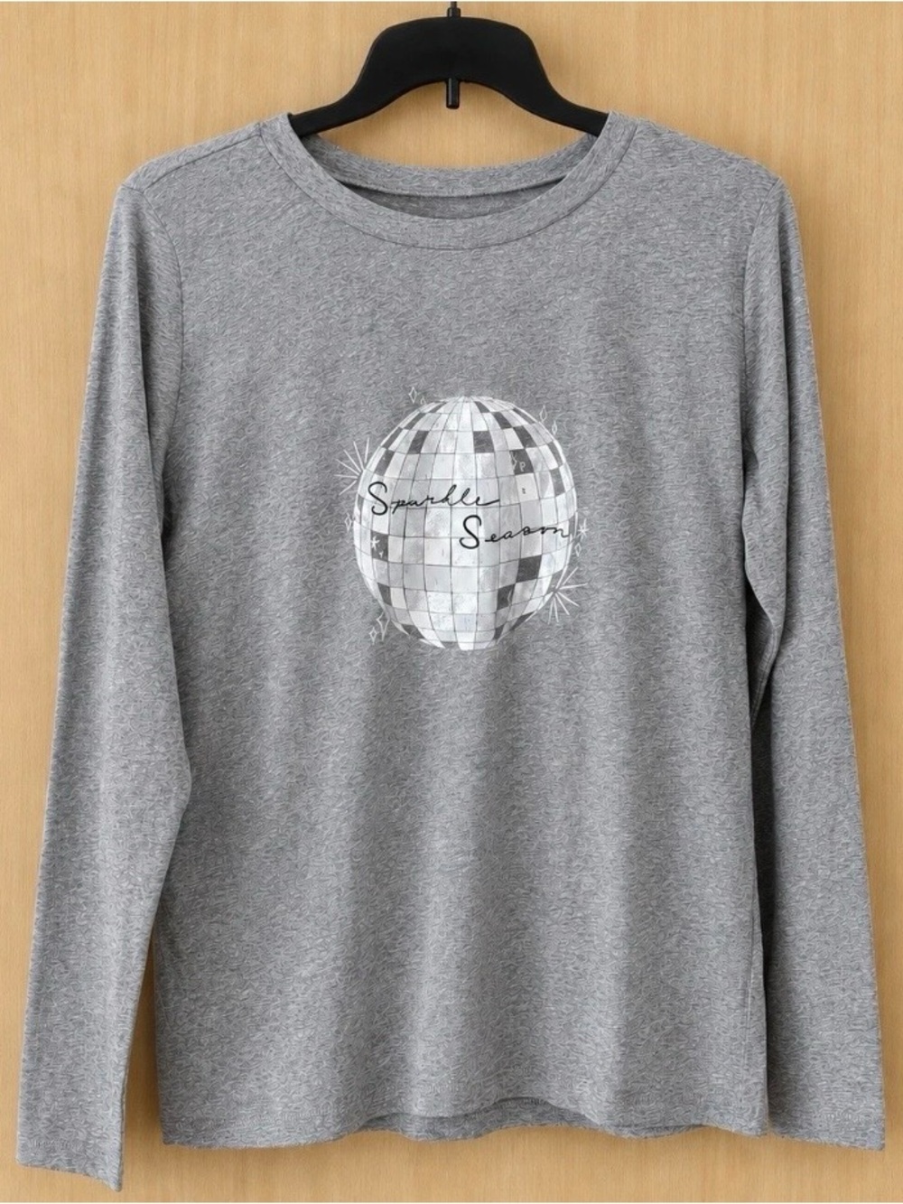 LOFT Outlet Sparkle Season Disco Ball Graphic Long Sleeve Tee Gray Size S NWT